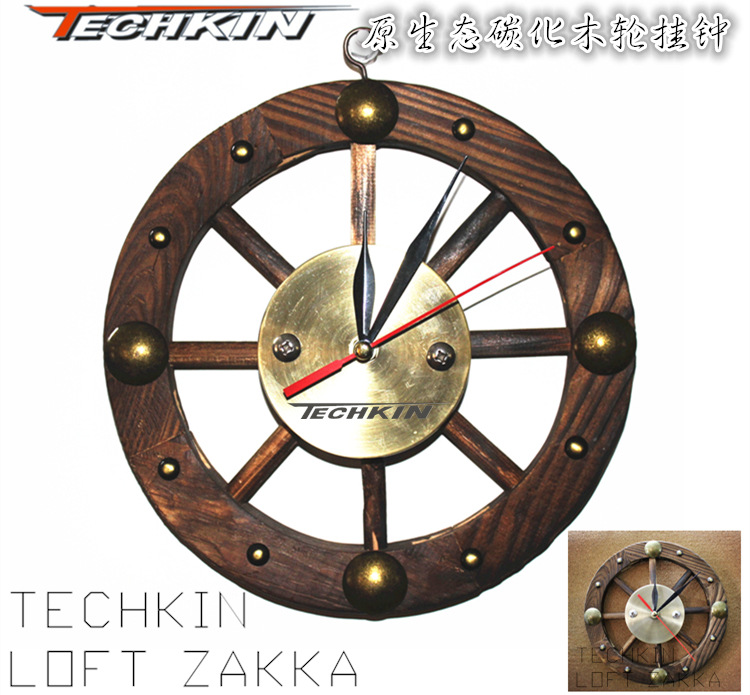 60611簡約環保碳化木質掛鐘/創意車輪實木鐘表/超靜音時鐘工廠,批發,進口,代購