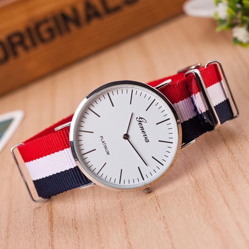 日內瓦歐美時尚尼龍帶超薄表盤中性腕表簡約無字大牌風手錶批發・進口・工廠・代買・代購