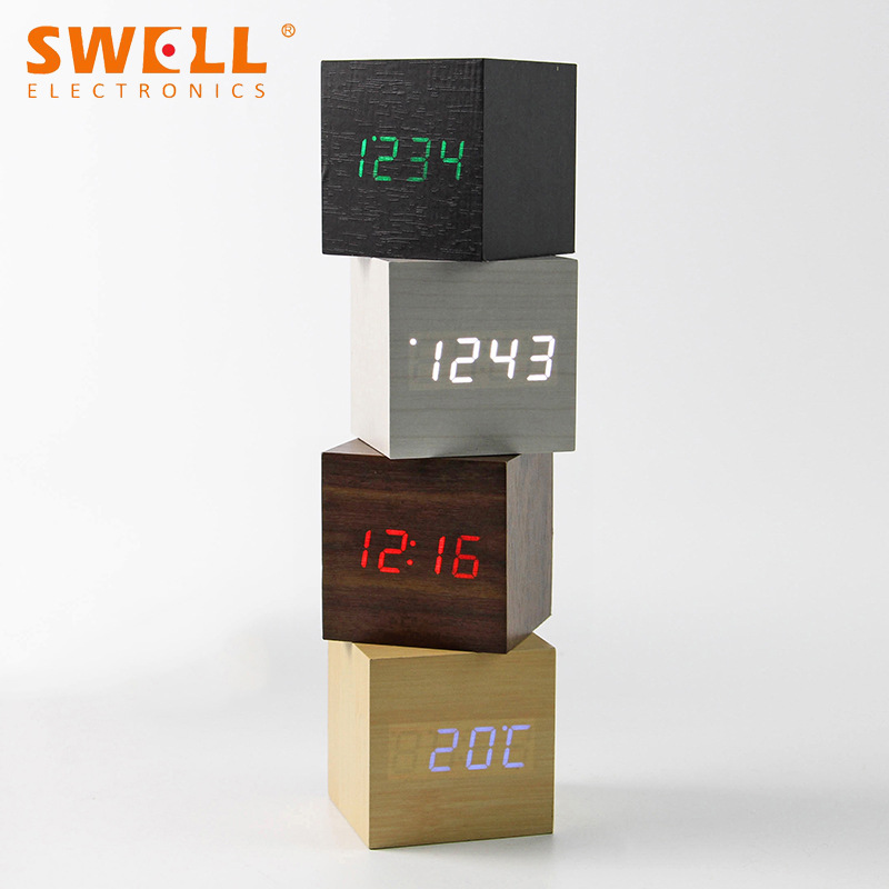 創意LED木頭鐘 鬧鐘 聲控鐘 木質時鐘 電子溫度木頭鐘廠傢批發工廠,批發,進口,代購
