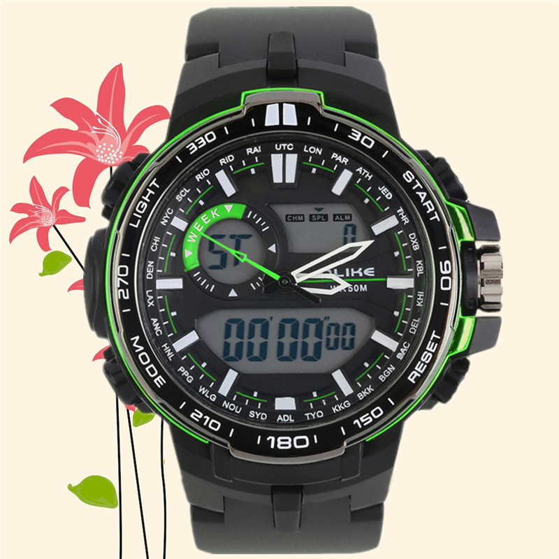 軍用休閒男士矽膠手錶 ALIKE阿萊克雙機芯多功能運動外貿手錶男批發・進口・工廠・代買・代購