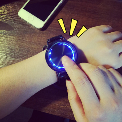 創意個性智能觸控真皮帶簡約防水LED觸摸屏觸屏手錶男女情侶批發・進口・工廠・代買・代購