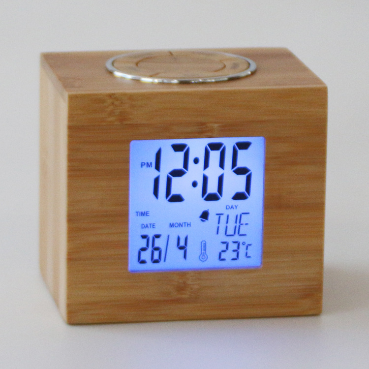 自然聲萬年歷竹子鐘 LCD數位鬧鐘  木頭溫度計 夜光靜音臥室座鐘批發・進口・工廠・代買・代購