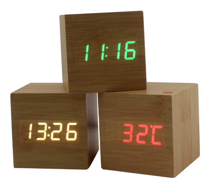 廠傢熱賣 led木頭鐘 創意鬧鐘 木質時鐘 電池供電 聲控木鐘 批發工廠,批發,進口,代購