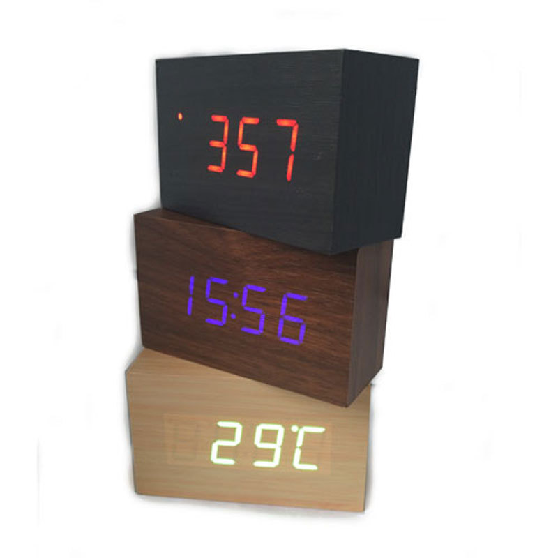 LED傢居木製VST多功能木頭鐘溫度時鐘時尚創意數位鐘聲控多組鬧鐘工廠,批發,進口,代購