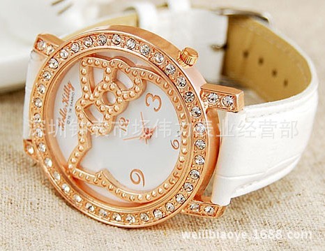 Hello Kitty KT凱蒂貓玫瑰金皮革表帶手錶腕表兒童表時裝表915批發・進口・工廠・代買・代購