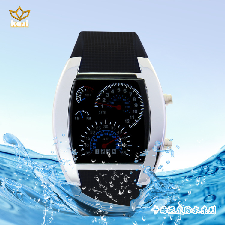 特價外貿情侶腕表LED電子手錶扇形雙顯示機表盤手錶防水航空手錶批發・進口・工廠・代買・代購