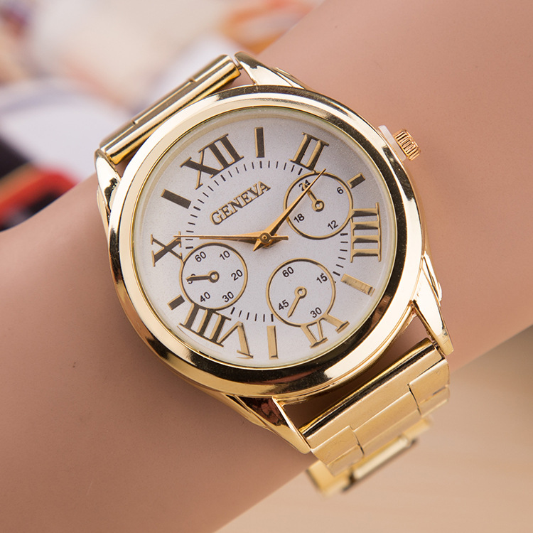 外貿爆款日內瓦羅馬表盤鋼帶手錶 假三眼男女士石英手錶廠價直銷批發・進口・工廠・代買・代購