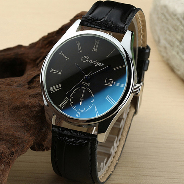 正品卡西chaxiger 炫藍玻璃手錶 帶日歷防水男女士高檔情侶對表批發・進口・工廠・代買・代購