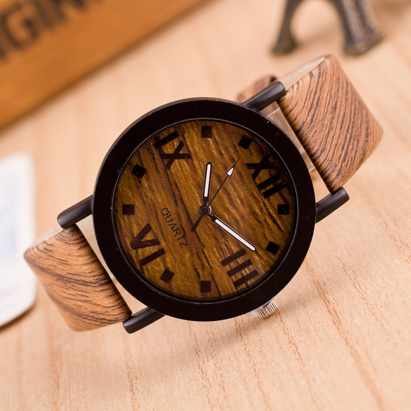 1309新款外貿爆品時尚木紋手錶 四羅馬數字黑殼男女流行木頭手錶批發・進口・工廠・代買・代購