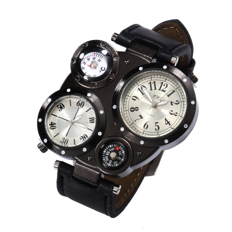 2016新款速賣通爆款男款手錶 雙機芯大表盤指南針男士軍表石英表批發・進口・工廠・代買・代購