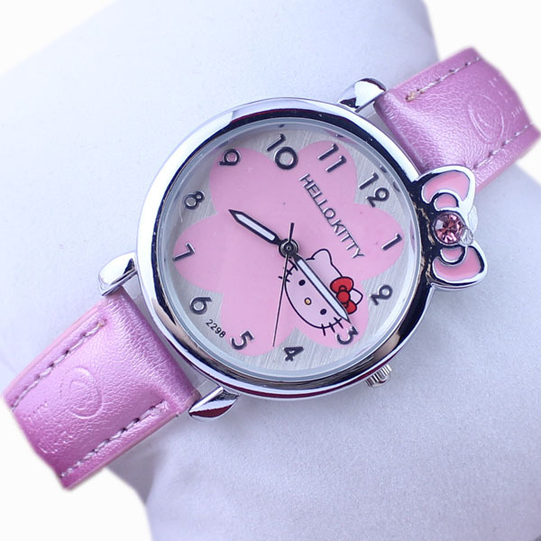 卡通熱賣爆款Hello Kitty兒童手錶KT貓粉紅色皮帶學生女款石英表批發・進口・工廠・代買・代購