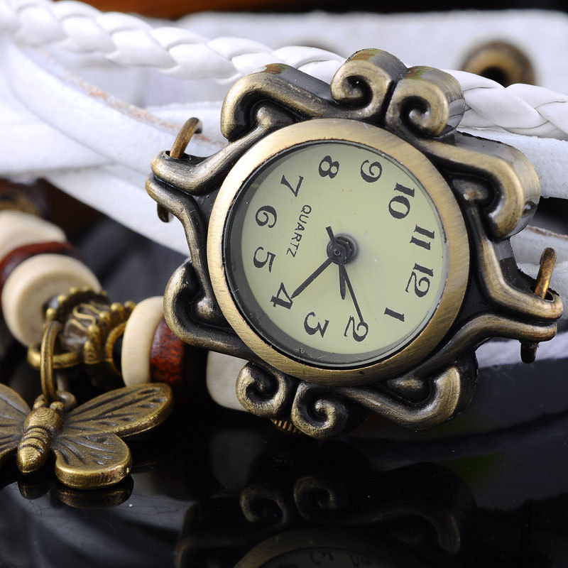 Watch 速賣通瘋搶 韓國編織手工蝴蝶女士腕表 歐美復古皮帶手錶工廠,批發,進口,代購