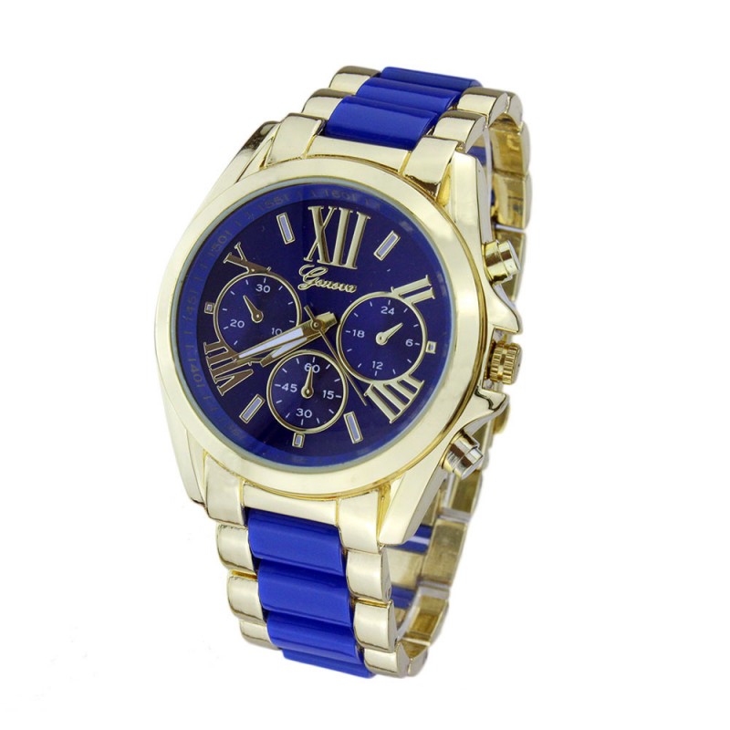 日內瓦Geneva藍色卡膠合金手錶大羅馬數字麵批發・進口・工廠・代買・代購