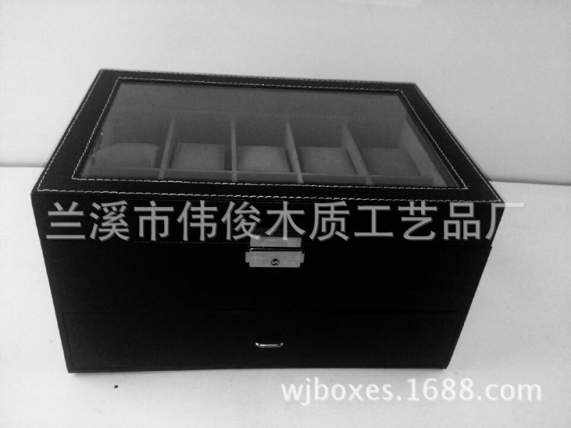 20位透明開窗亞克力雙層皮質手錶盒 高檔PU皮革手錶展示盒工廠,批發,進口,代購