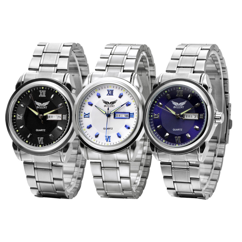 廠傢直銷 商務男士雙日歷鋼帶手錶 時尚學生情侶手錶 5208批發・進口・工廠・代買・代購
