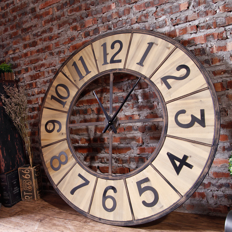 大號創意木質時鐘掛件復古酒吧咖啡廳墻麵裝飾壁掛鐘圓形墻上軟裝批發・進口・工廠・代買・代購