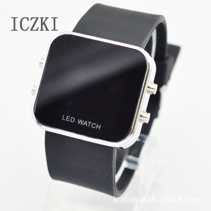 E2024 合金殼 方形LED手錶 黑色麵 矽膠表帶批發・進口・工廠・代買・代購