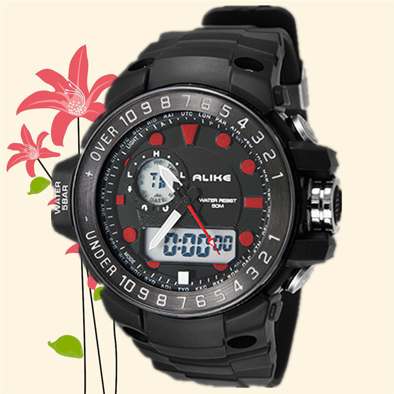 LED夜光多功能電子手錶 雙時區學生運動數字男士手錶ALIKE阿萊克批發・進口・工廠・代買・代購
