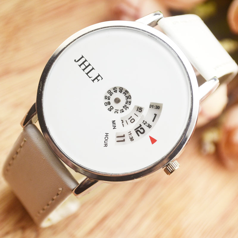 韓版創意學生皮帶手錶個性時尚簡約五彩轉盤潮流男女情侶黑白一對批發・進口・工廠・代買・代購