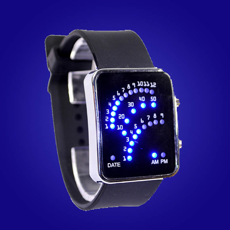 批發時尚藍燈LED扇形手錶情侶表 學生表矽膠手錶廠傢直銷批發・進口・工廠・代買・代購