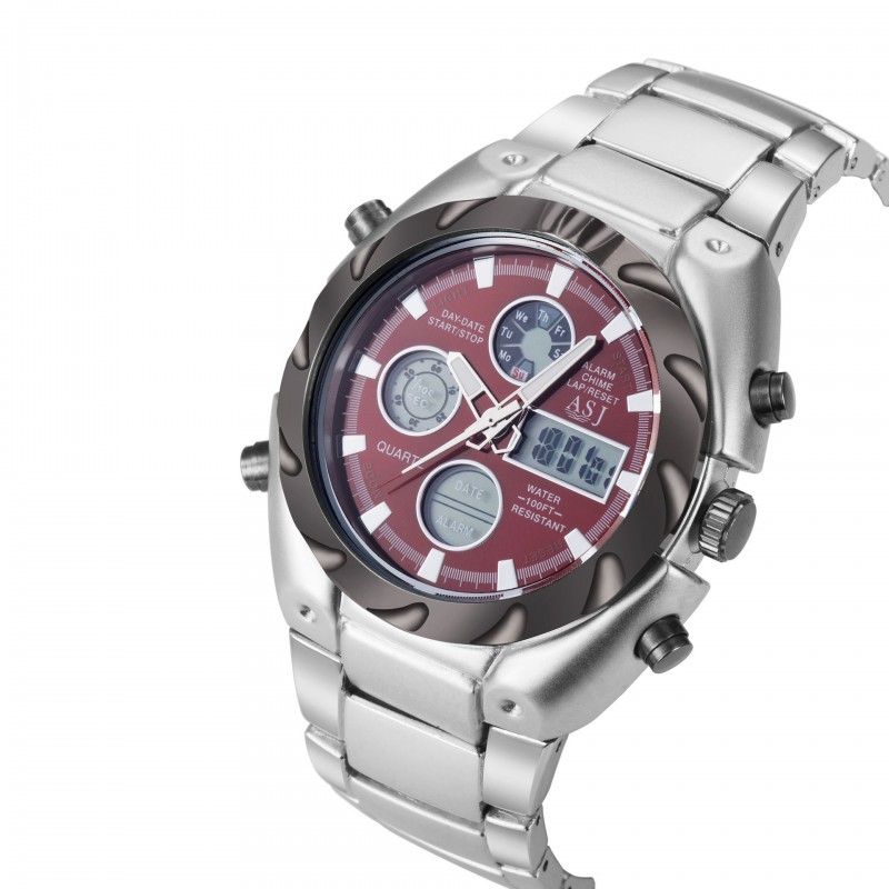 廠傢直銷ASJ手錶多功能防水背燈雙顯運動皮帶表日期計秒夜光指針工廠,批發,進口,代購
