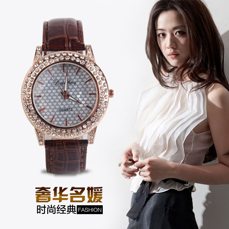 2015新款鑲鉆時裝個性石英表 PU表帶女款手錶 女士腕表速賣通貨源批發・進口・工廠・代買・代購