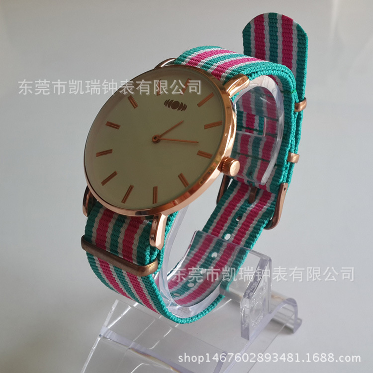 歐美時尚尼龍帶手錶超薄石英手錶男士條紋編織大表盤手錶新款批發批發・進口・工廠・代買・代購