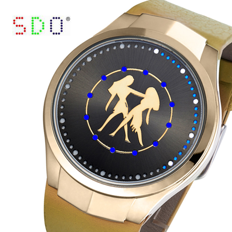 手錶批發 禮品定製 星座男女皮帶手錶個性LED觸摸屏雙子座電子表工廠,批發,進口,代購