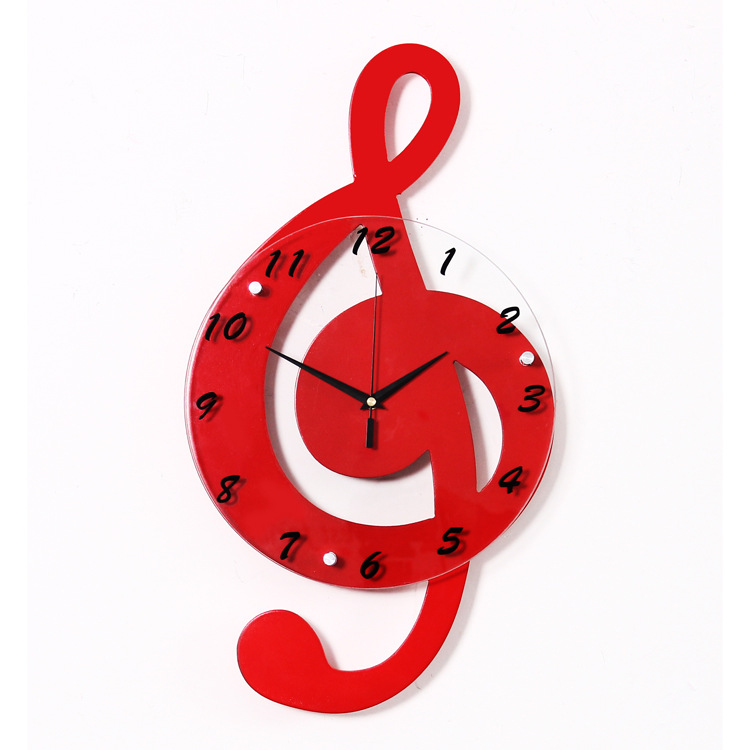 久久達藝術掛鐘 紅色音符木製創意鐘表 客廳裝飾靜音時鐘批發・進口・工廠・代買・代購