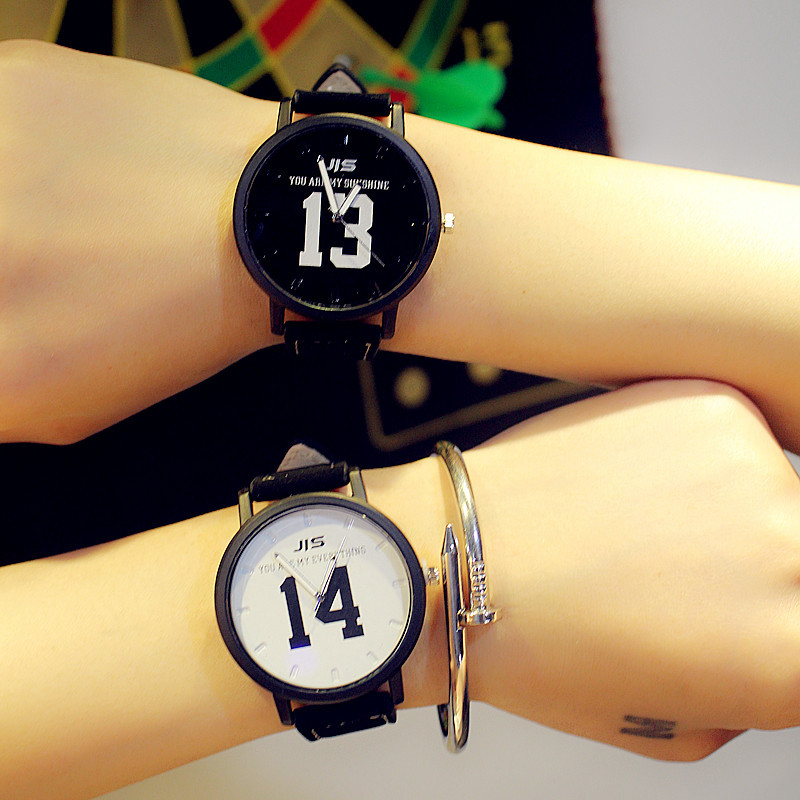 韓國新款大表盤早安晚安情侶對表學生男1314文字控原宿復古女手錶批發・進口・工廠・代買・代購