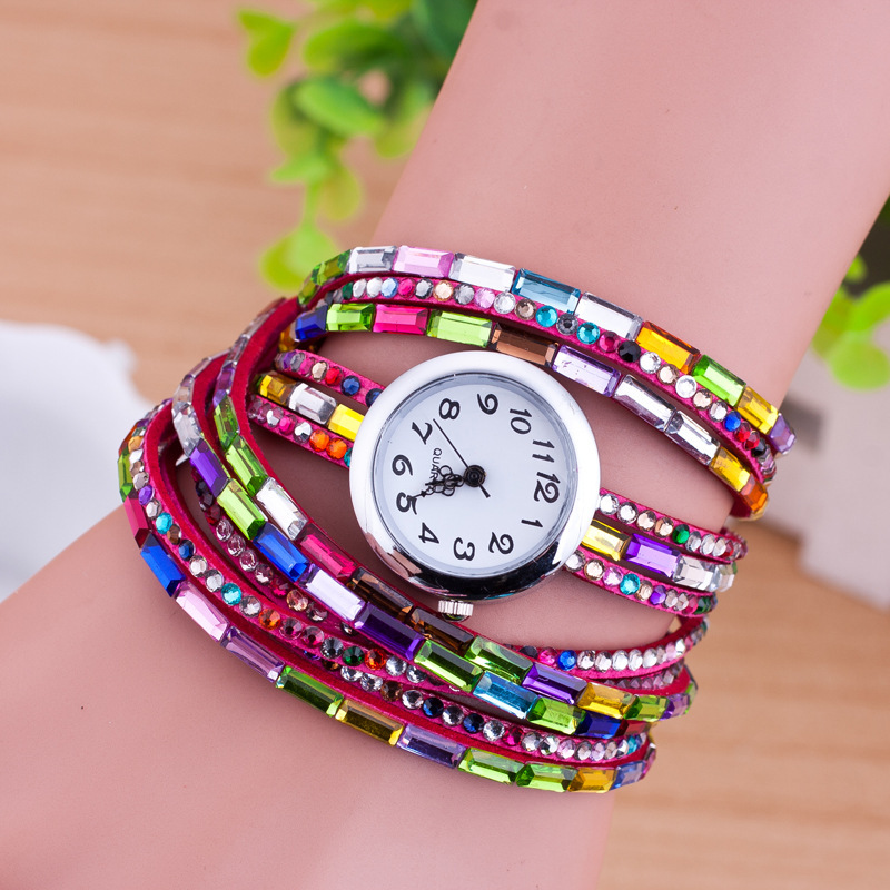 T6295韓版彩色黏珠手鏈手錶 2015熱銷款時尚新潮圓形女式手錶批發・進口・工廠・代買・代購