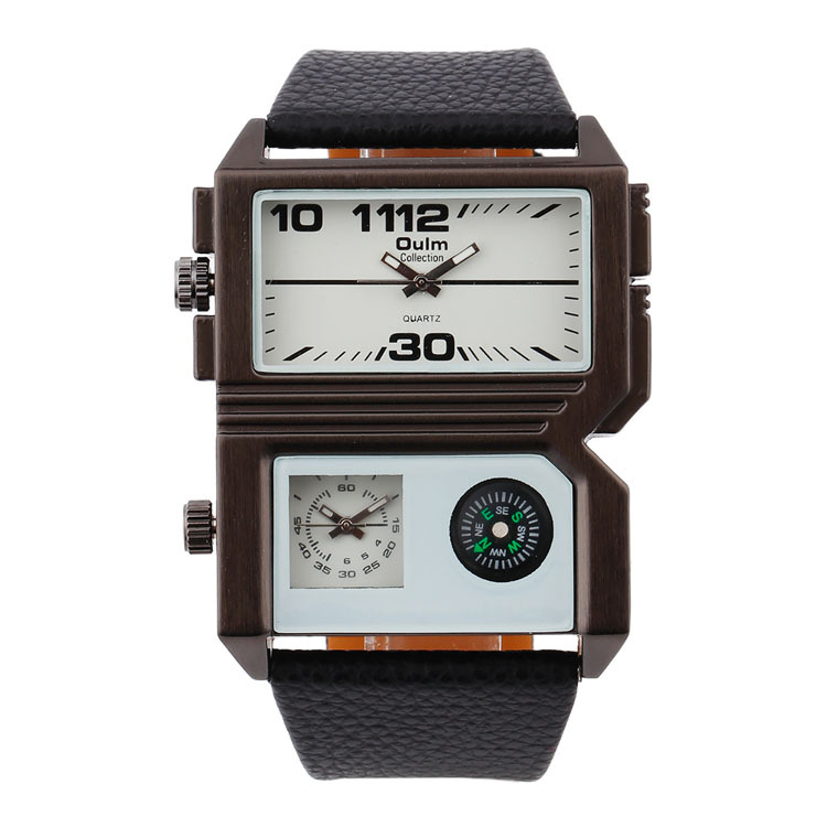 新款Oulm品牌男手錶廠傢/時尚男士手錶批發/兩地時指南針 雙表盤批發・進口・工廠・代買・代購
