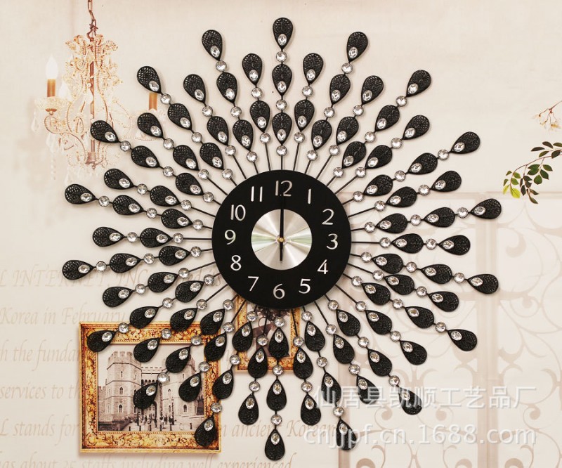 歐式創意鑲鉆黑色簡約鐵藝大掛鐘 室內時尚鐘表裝飾 FML-13386工廠,批發,進口,代購