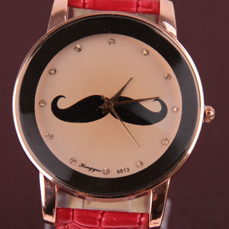 [爆款]英倫風小胡子紅色皮帶手錶 女表 廠傢直銷 191003工廠,批發,進口,代購