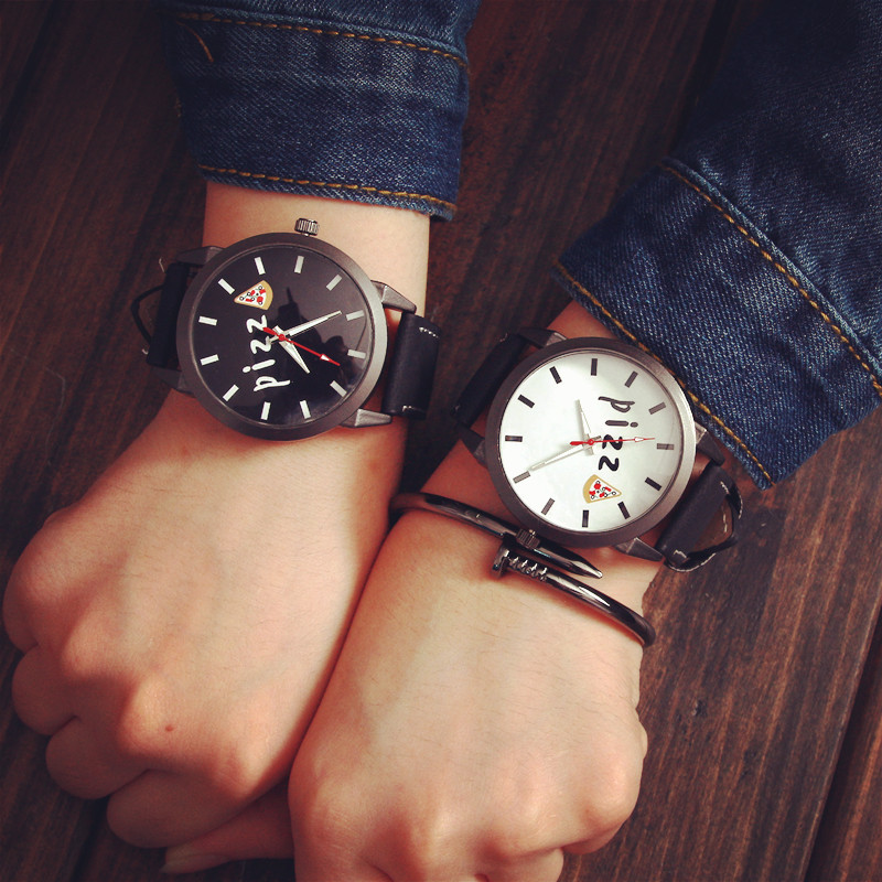 韓國中學生女表潮流簡約原宿復古風PIZZ英文字母男表情侶手錶一對批發・進口・工廠・代買・代購