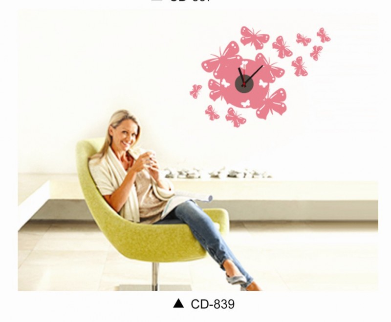 【廠傢直銷】CD839 創意diy紅色美麗蝴蝶 書房客廳裝飾掛鐘墻貼批發・進口・工廠・代買・代購