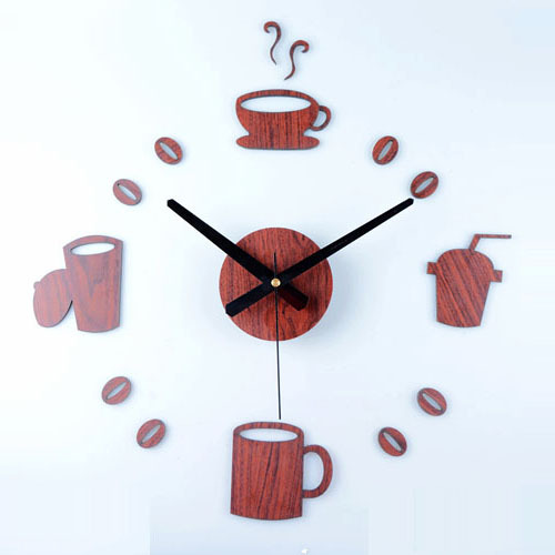 趣味咖啡DIY時鐘 時尚創意掛鐘表 木頭質感組合鐘 diy復古時鐘工廠,批發,進口,代購