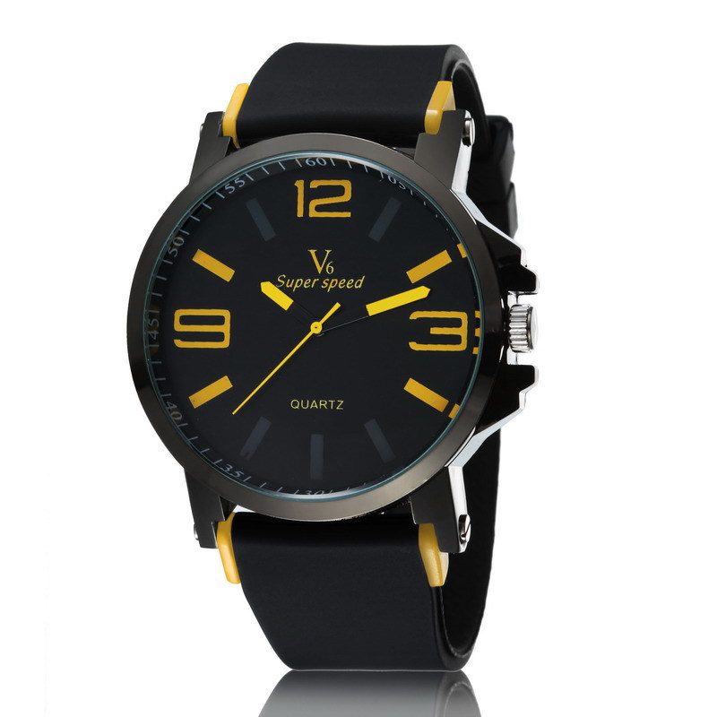 新品供應 矽膠手錶 V6時尚簡約大表盤男士手錶 石英手錶一件代發工廠,批發,進口,代購
