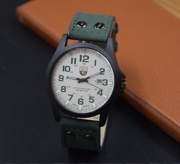 新款ebay速賣通熱銷soki皮帶手錶 頭層皮帶日歷男士石英手錶工廠,批發,進口,代購