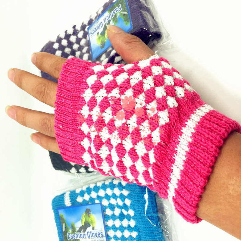 秋冬天男女士韓國版保暖菠蘿花紋半指頭手套可愛保暖情侶手套批發工廠,批發,進口,代購