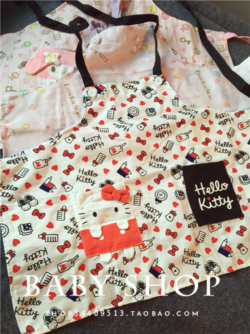 日本訂單 卡通親子圍裙 kitty 美樂蒂 雙子星兒童成人圍裙 全棉工廠,批發,進口,代購