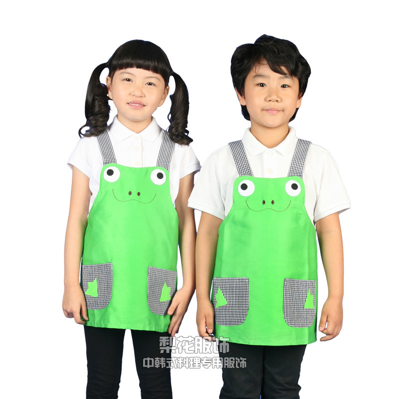 CH11兒童圍裙青蛙圖案罩衣外貿原單時尚可愛韓版兒童繪畫塗鴉圍裙批發・進口・工廠・代買・代購