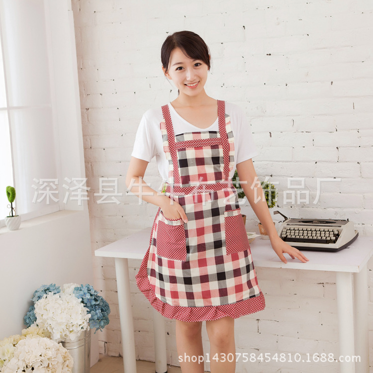 新店低價賣純棉拼色韓式雙層廚房用無袖圍裙一件代發 廠傢直批批發・進口・工廠・代買・代購