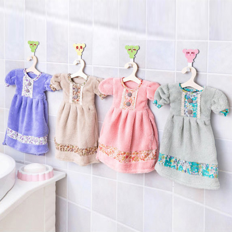 韓國可愛連衣裙超柔吸水珊瑚絨擦手巾掛式公主裙子兒童毛巾手巾佈工廠,批發,進口,代購