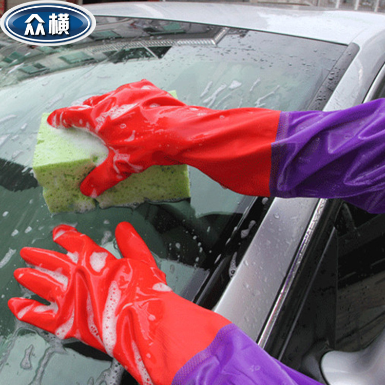 車載乳膠加絨雙層洗車手套 汽車對裝工具清潔手套 紅色10-3C2232批發・進口・工廠・代買・代購