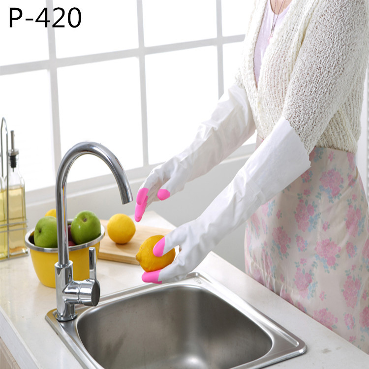 新款 蕾絲加長 PVC傢務膠皮手套 洗碗洗衣手套批發 纖詩潔P-420批發・進口・工廠・代買・代購