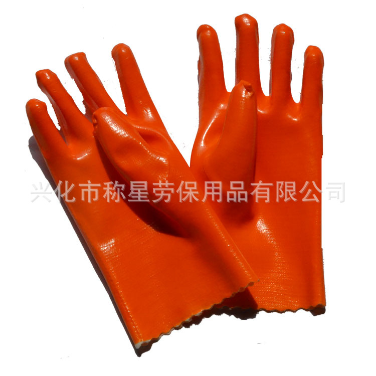 廠傢直銷浸塑手套桔紅色綠色無味手套特價批發pvc勞保防護手套批發・進口・工廠・代買・代購