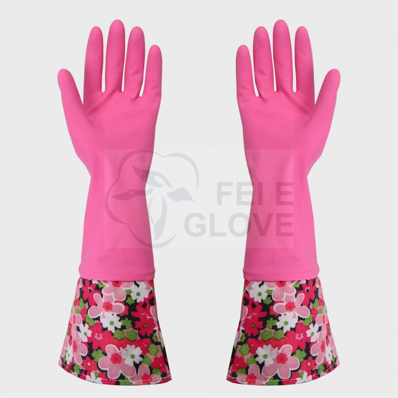 供應防水佈接袖傢用乳膠手套，花色乳膠護膚手套用於廚房清潔。工廠,批發,進口,代購