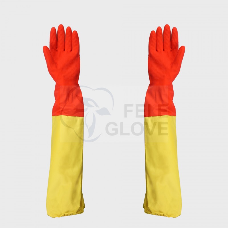 噴絨手套加韓國花袖加長加絨乳膠橡膠工作手套 做泡菜 保暖手套批發・進口・工廠・代買・代購