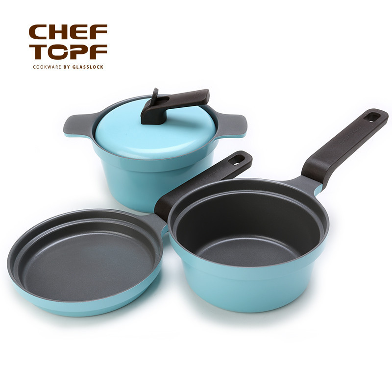 Chef Topf 韓國進口16cm La Petite 陶瓷塗層奶鍋不黏鍋三件套工廠,批發,進口,代購